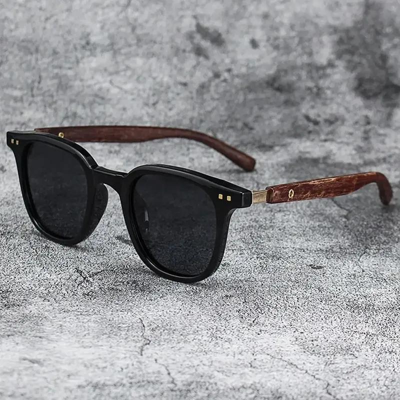 Trendy Retro Wood Grain Sunglasses Polarized UV Protection for Men Women Perfect for Cycling Outdoor Street Photography