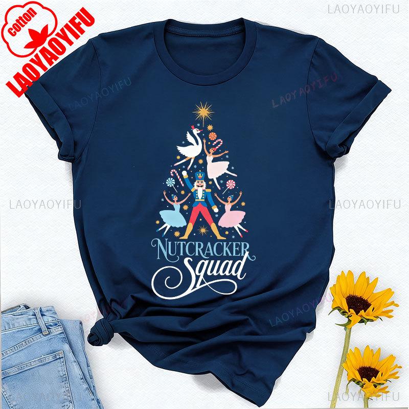 Merry Christmas Nutcracker Squad Christmas Tree Shirt Holiday Ballet Tee Crewneck Casual Style  Allmatch Printed Tshirt Tops S