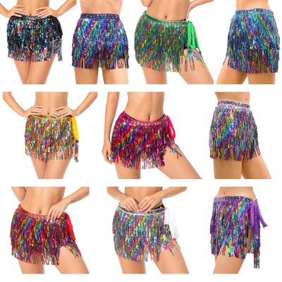 Gonna a cerchio scintillante con frange di paillettes da donna, gonna da danza del ventre