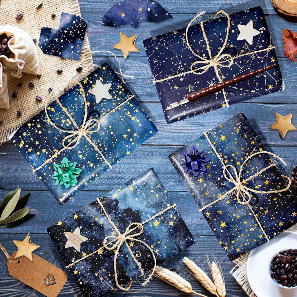 12 Sheets Gift Wrapping Paper Starry Sky Nebula Pattern Valentine's Day Birthday Party Gift Packaging Decoration DIY Craft Paper