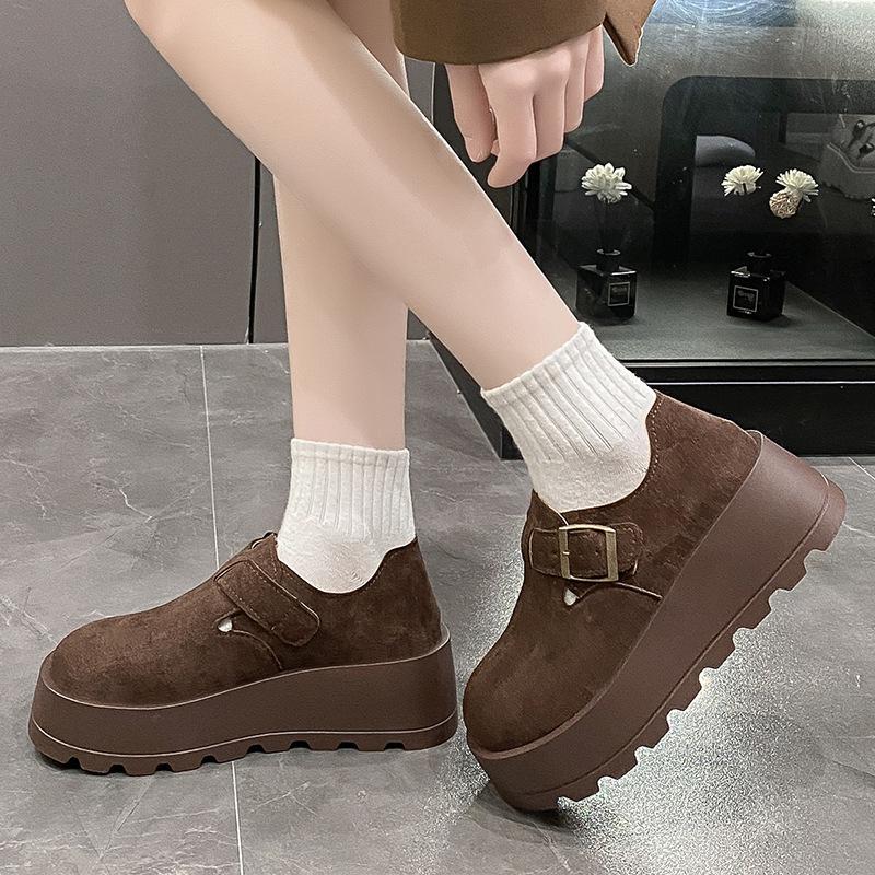 Thick-soled Small Man Buckle Borken Single Shoes Women's Winter New Shallow Mouth One Pedal Big Head