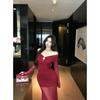 High-end Royal Sister Style Temperament Slim Mesh One-word Shoulder Long-sleeved Dress Women's New Dress Hip-wrapped Skirt