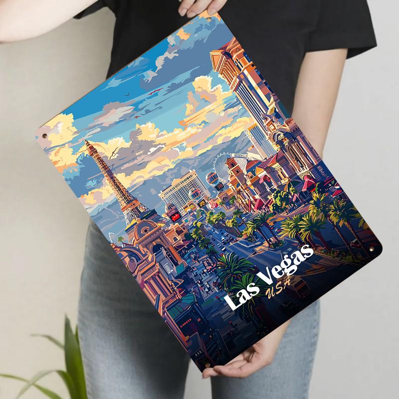 

Las Vegas Skyline Metal Wall Art USA Cityscape Decor Vintage Travel Poster for Home Office 20x30cm（7.8x11.8inch）
