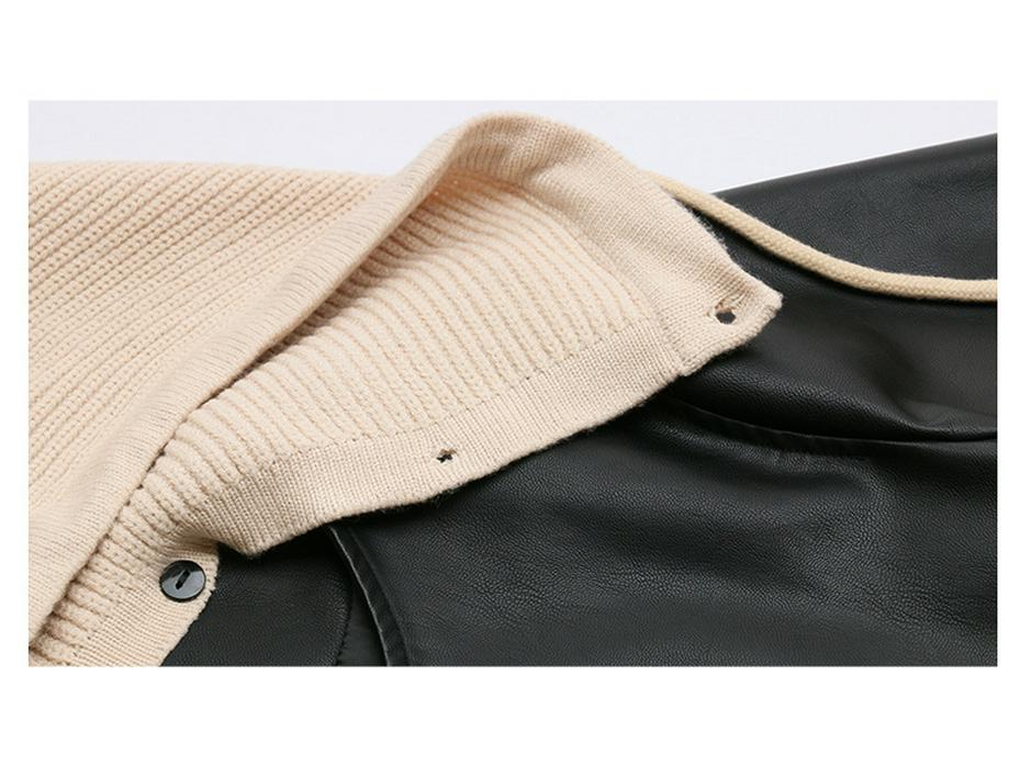 2024 Autumn Women's Fashion Detachable Hooded Knitted Leather Jacket WA8602