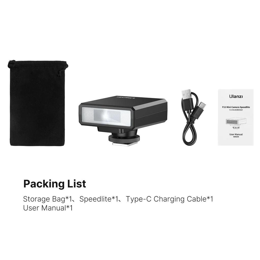 Ulanzi L044GBB2 F12 Mini Camera Flash CCT GN12 Standard Hot Shoe Compatible with and Olympus Speedlite/Flash Strobe, 5600K, Type-C Compatible, HSS,