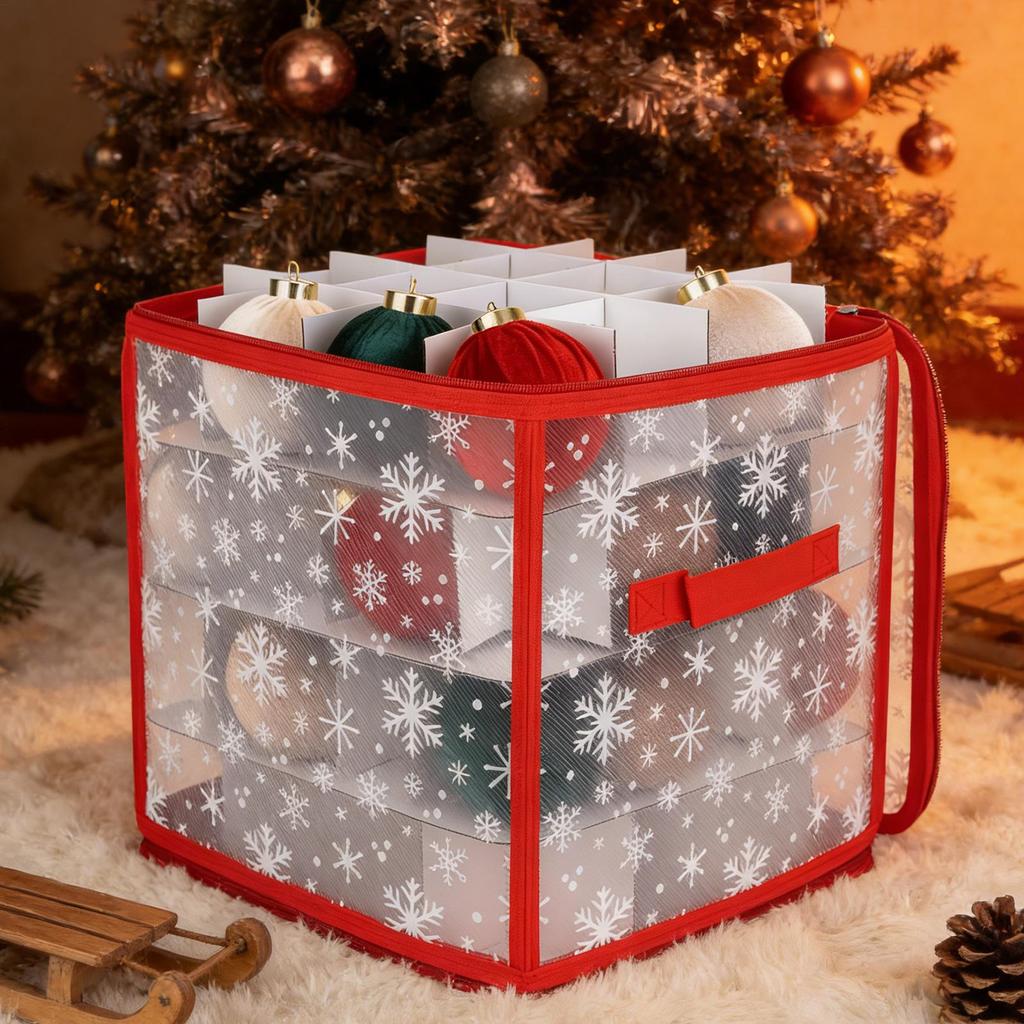 Foldable Christmas Ornament Box with 36 Slots, Dustproof Waterproof Storage Container with Handle, Decoration Organizer for Home