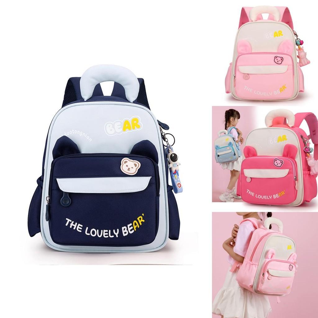 Letter Bear Cartoon School Backpack Oxford Fabric With Padded Straps For Kindergarten Kids