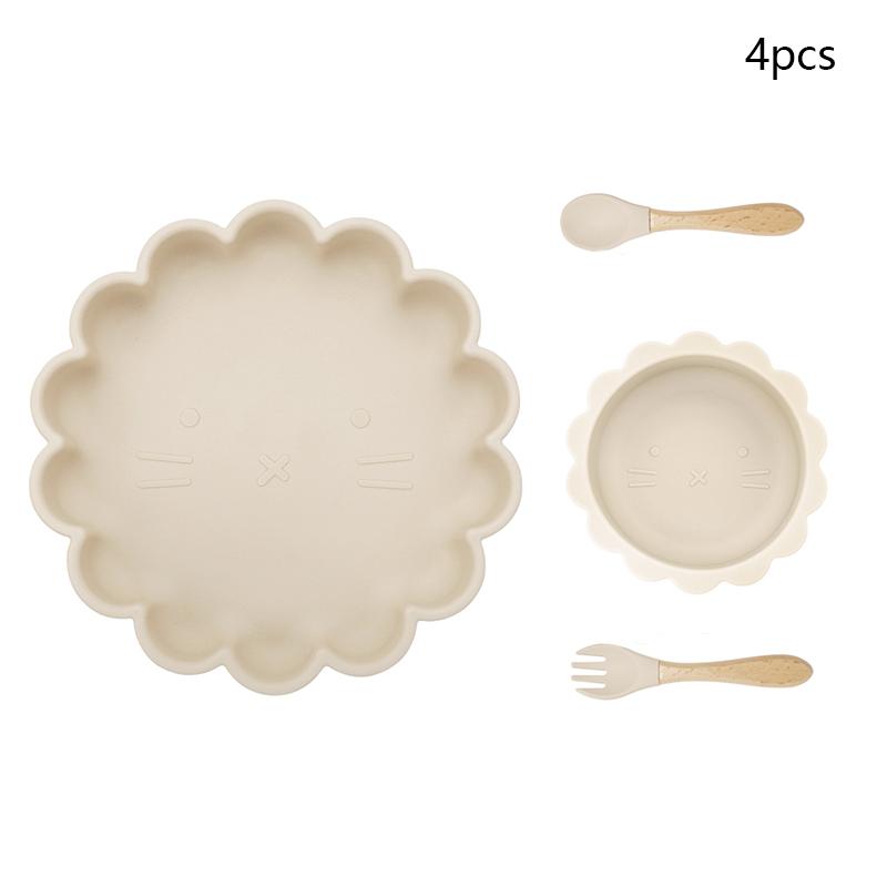 Kawaii Animal Shape Baby Plates For Food Silicone Cookware Set Of Dishes Non-slip Bowl Feeding Spoons Children's Tableware
