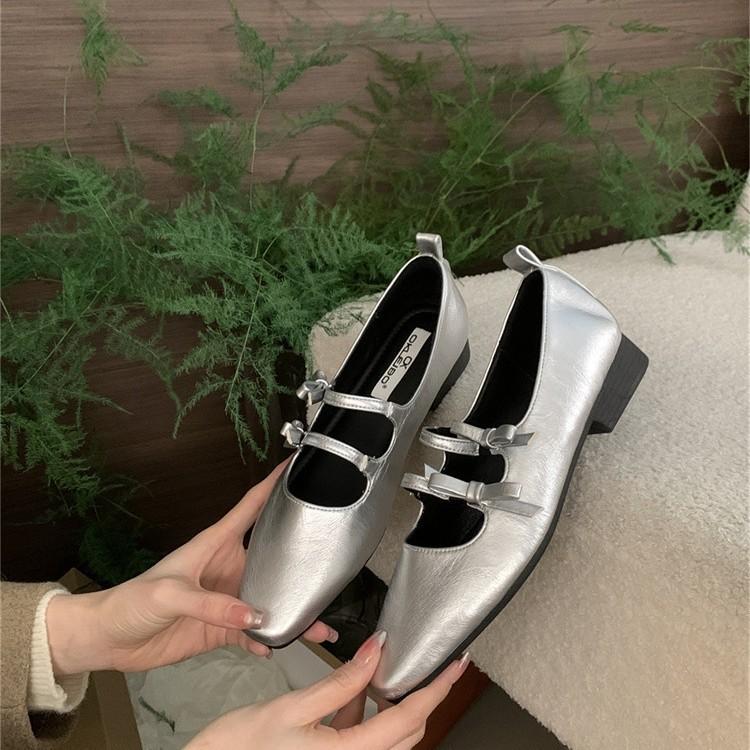 Korean version of temperament evening style design sense double bow French retro Mary Jane thick heel 2025 autumn single shoes women's shoes