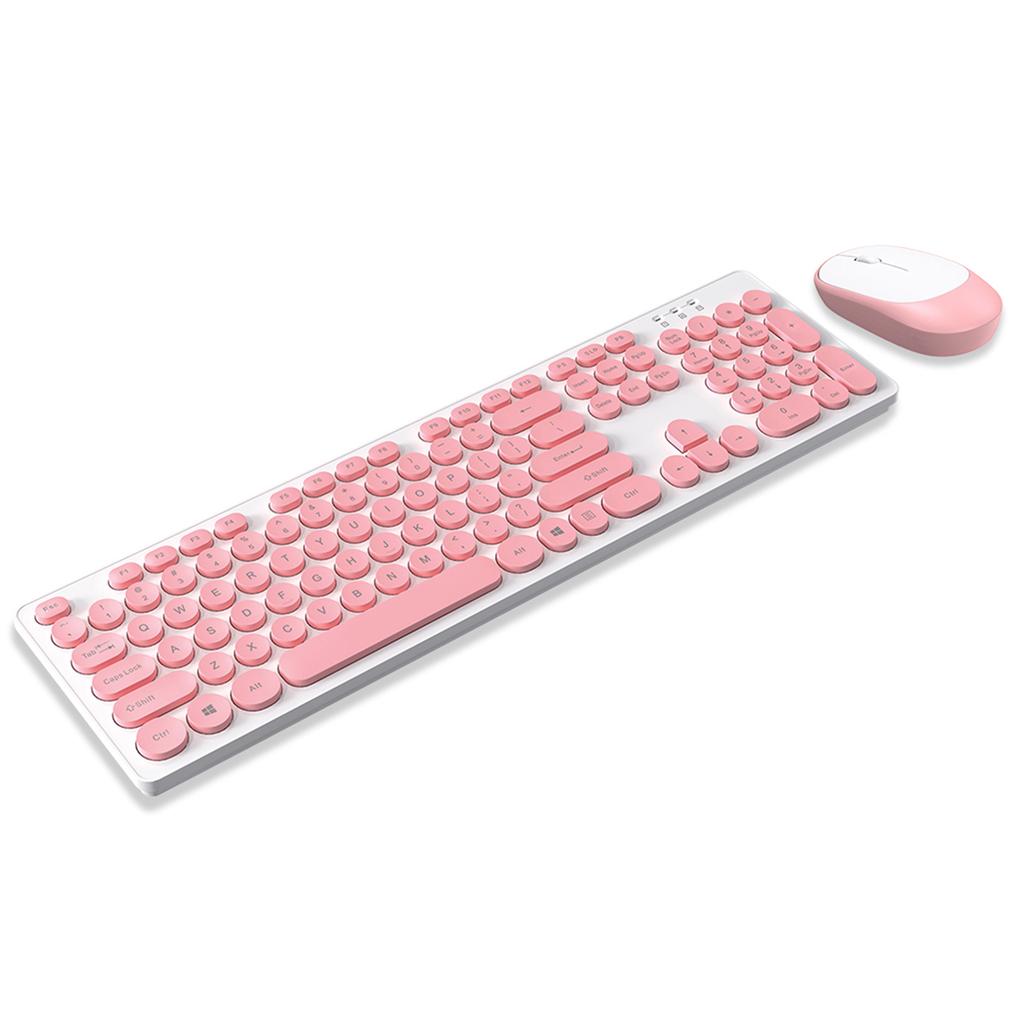 T-WOLF TF770 2.4G Wireless Keyboard Mouse Combo  Punk Round Keycap Comfortable   Typing Wide Compatibility Pink