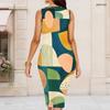 Women Plus Size Round Neck Sleeveless Geometric Printed Bodycon Midi Dress