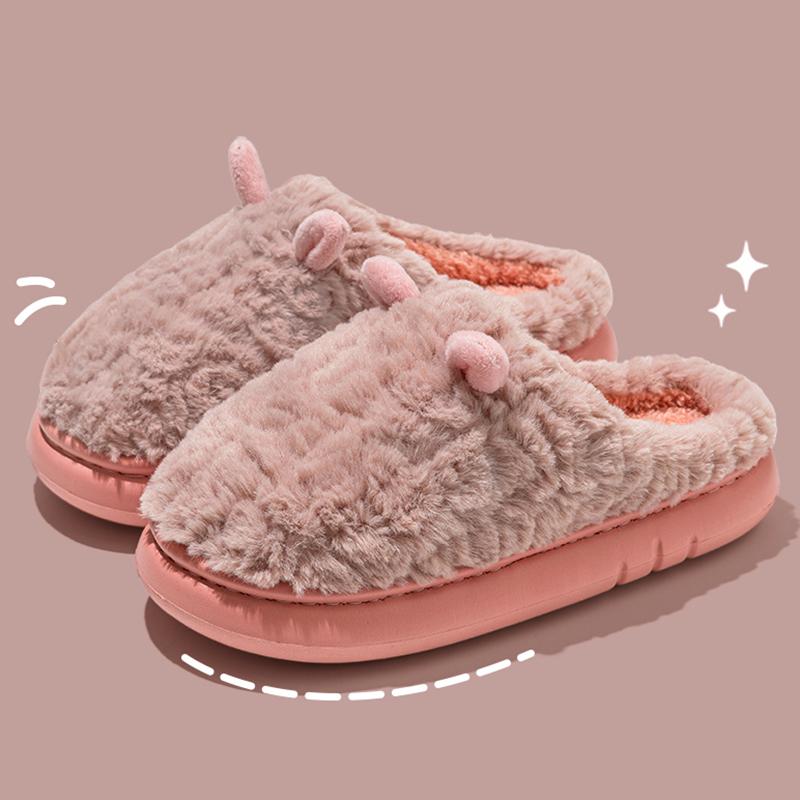 Fashion Cute Platform Plush Slippers for Women Couple Anti Slip Warm Fluffy Home Slides Woman Winter Soft Sole Cotton Indoor Shoes 45