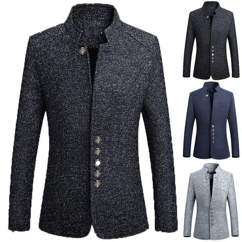 Stylish Mens Single Breasted Stand Collar Jacket Casual Business Tunic Suit Coat