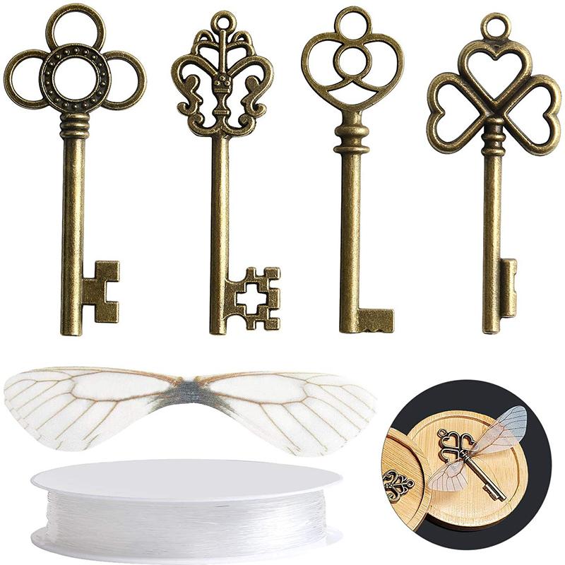 Vintage Skeleton Keys Flying Key Charms With Dragonfly Wings Diy Realistic Effect For Room Christmas Wedding Party Decoations