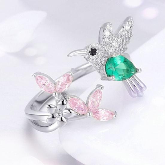 Elegant Cubic Zirconia Flower Bird Open Ring Women Party Wedding Jewelry Gift