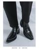 Men's Large Size Pointed Toe Leather Chelsea Boots with Thick Soles and High Heels - British Style Height Increasing Short Boots.