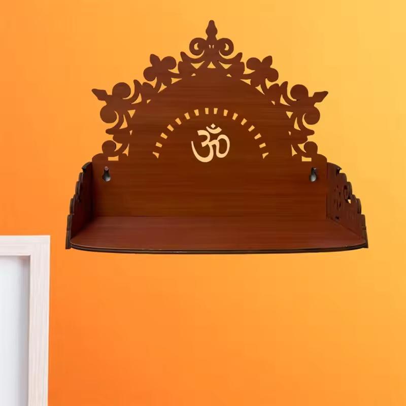 Wooden Wall Mounted Temple Display Rack, Sacred Worship Wall Mounted Display Rack, Modern Home Office Temple Wall Shelf