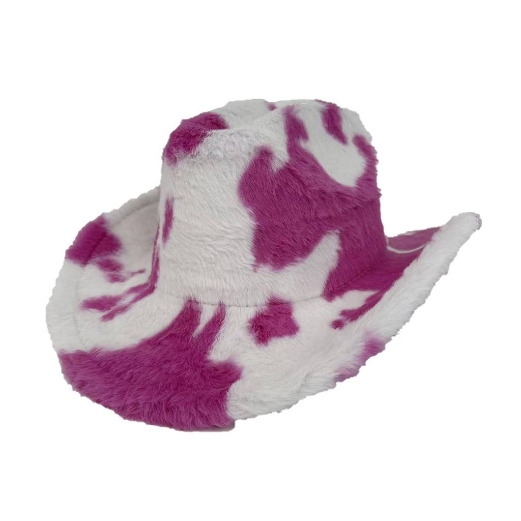Herbst und Winter Neu Kuh Western Cowboyhut Modischer Plüsch Verdickter Hut Thermischer Zylinder Trendiger Jazzhut