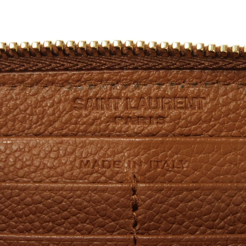 Used YSL Full Zip Wallet 9921 414680 B680J 6309 7940 Calfskin Brown Zip Around Logo Foil Stamp Brick Unisex from Japan