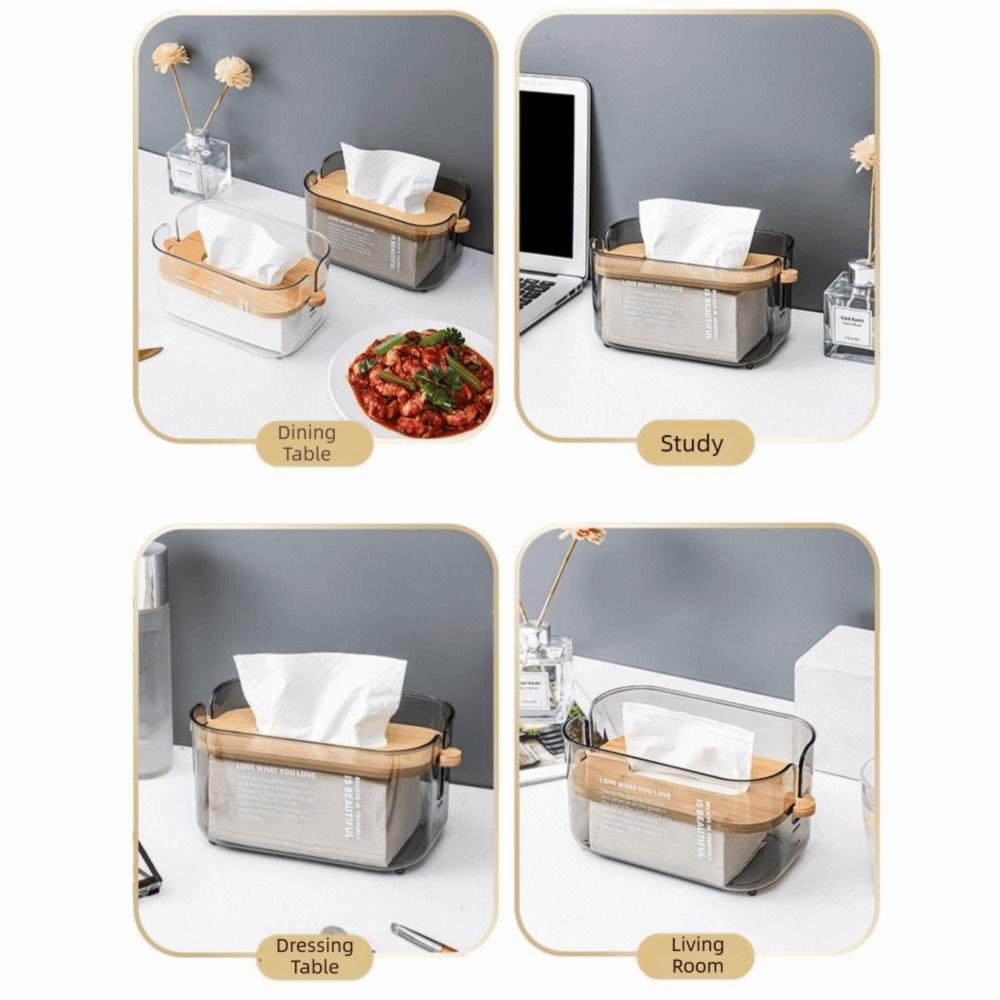 Bamboo Lid Transparent Tissue Box Waterproof Easy-To-Clean Desktop Tissue Dispenser Space-saving Decorative Napkin Container