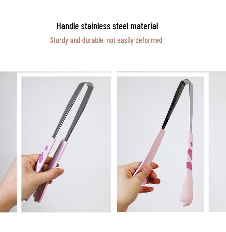Stainless Steel Cat Paw Nylon Food Tongs for Sandwiches, Baking, and BBQ