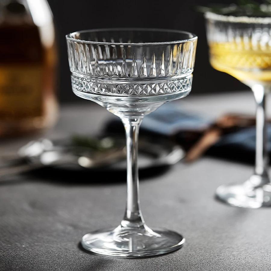 260ml Creative European Carved Wide Mouth Glasses for Champagne Goblet Martini Glass Cocktail Cup Transparent Crystal Wine Glass