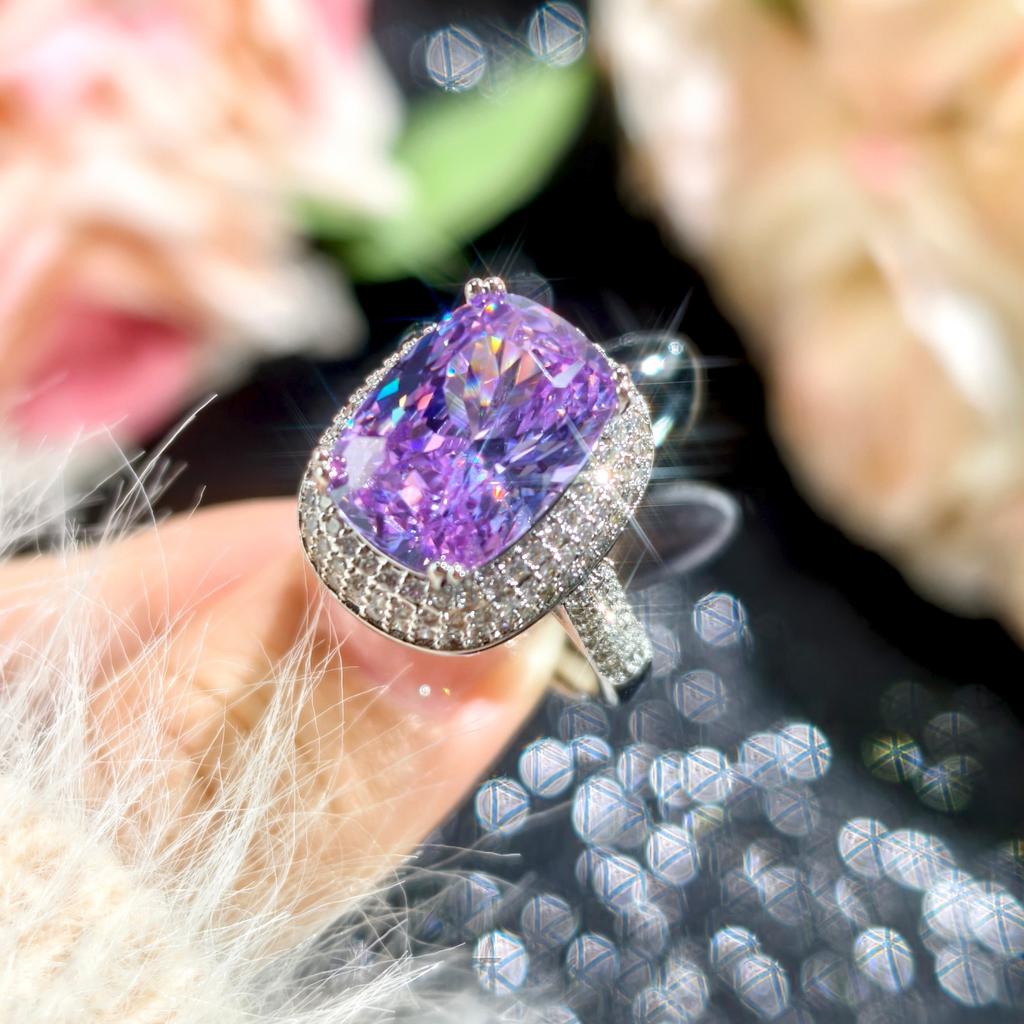 2026 Heavy Industry Long Pillow Nest Cut Purple Lithium High Carbon Diamond Open Ring Pendant Necklace Earrings