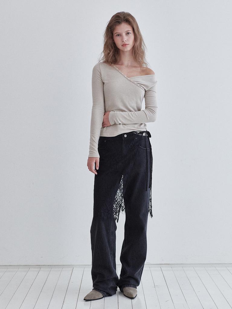 OUEL Scallop Lace Wrap Skirt_Black