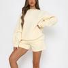 1116 Spring and Autumn Women's New, Solid Color Loose and Versatile Casual Crew Neck Sweater Shorts Set