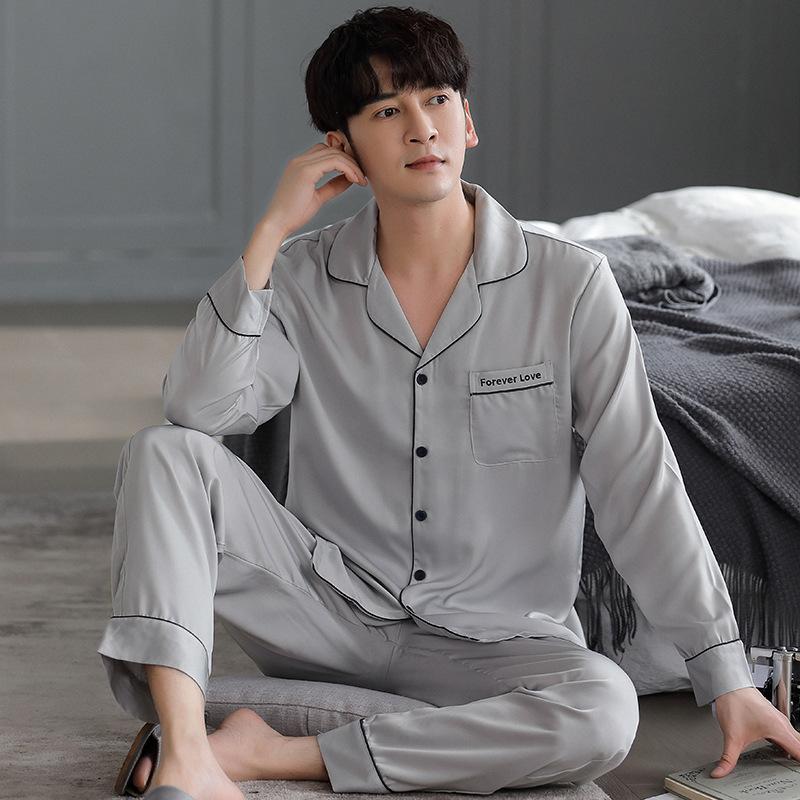 Pajamas Men'S Spring And Autumn Ice Silk Long Sleeve Men'S Autumn Simulation Silk Thin Men'S Summer Homewear Set