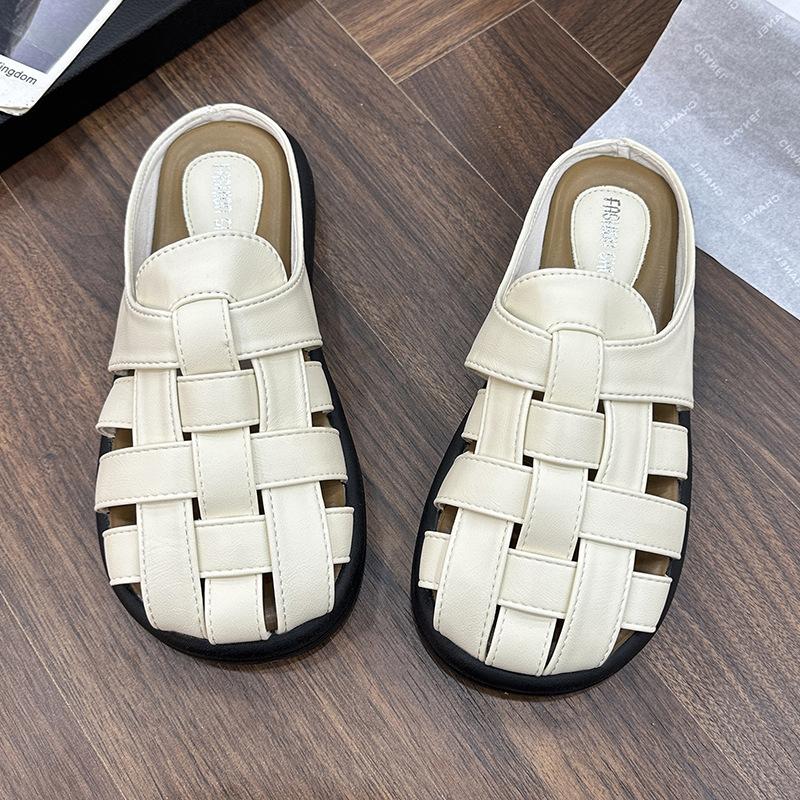 Baotou soft-soled half-slippers women's 2025 spring new retro woven hollow-soled thick-soled one-pedal lazy cool slippers