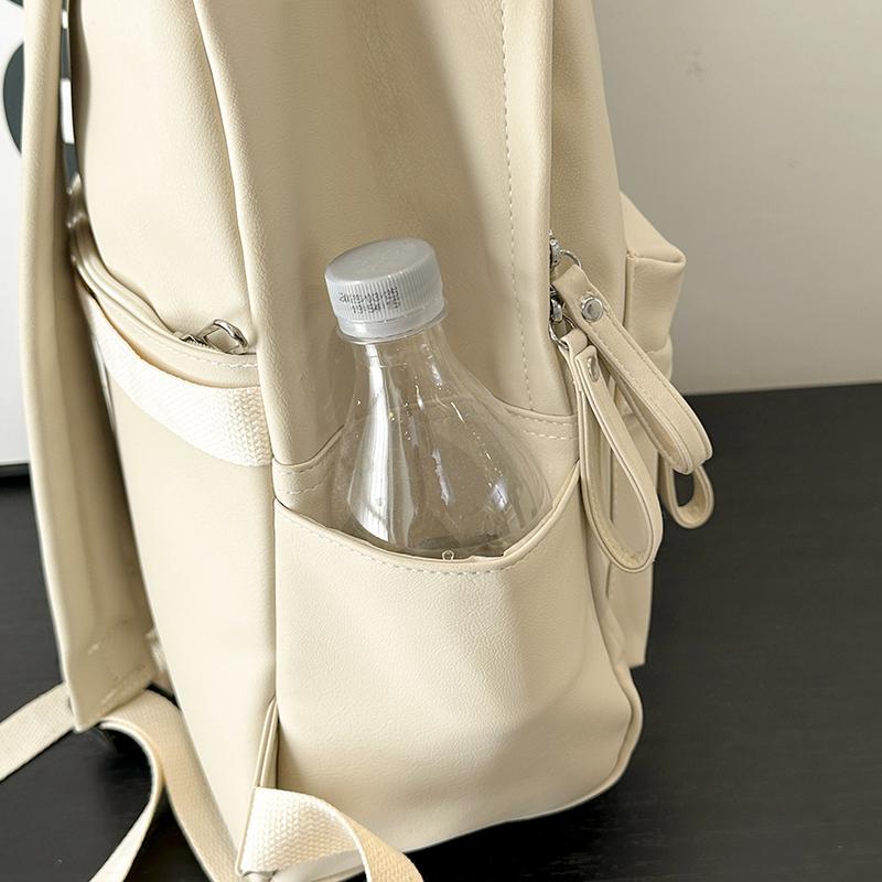Minimalist Faux Leather Backpack Casual Daily Use Backpack for Women Simple Design Ideal for School Commute Travel and Everyday Outings No Pendant