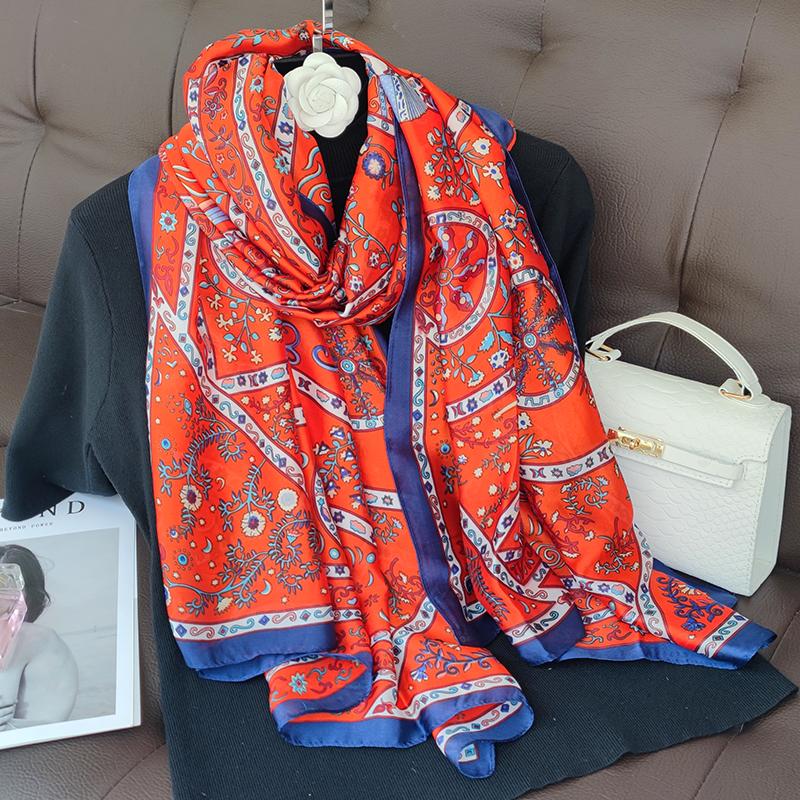 180*90cm muffler fashion Luxury Brand Scarf Women New Style Fashion Color Matching Print Silk Lady Popular Headcloth Beach Shawl