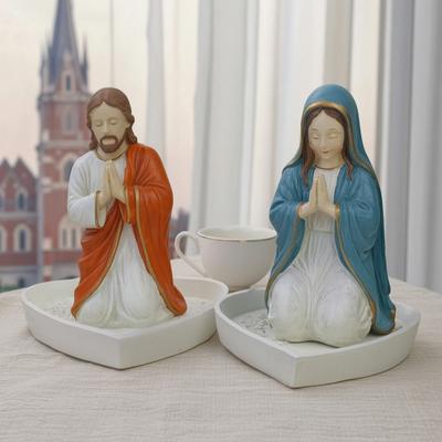 Yousheng Catholic Rosary Holder Resin Prayer Rosary Stand Blessed Virgin Mary/Jesus Tabletop Jewelry Organizer Religious Gifts for Christian Home
