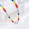 Korean Style S925 Sterling Silver Smiley Face Rainbow Necklace - Niche Beaded Clavicle Chain for Women