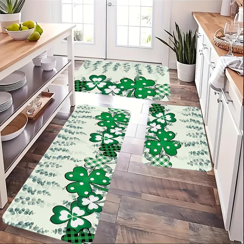 1Pcs Anti Fatigue Kitchen Rugs, Shamrock Print Waterproof Non-Slip Thick Cushioned Kitchen Mat Heavy Duty Comfort Standing Mat for Kitchen