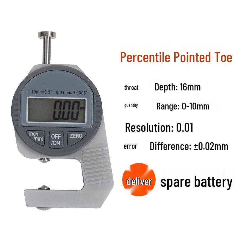 High-Precision 0.001 Micrometer Digital Thickness Gauge with Flat and Curved Tips