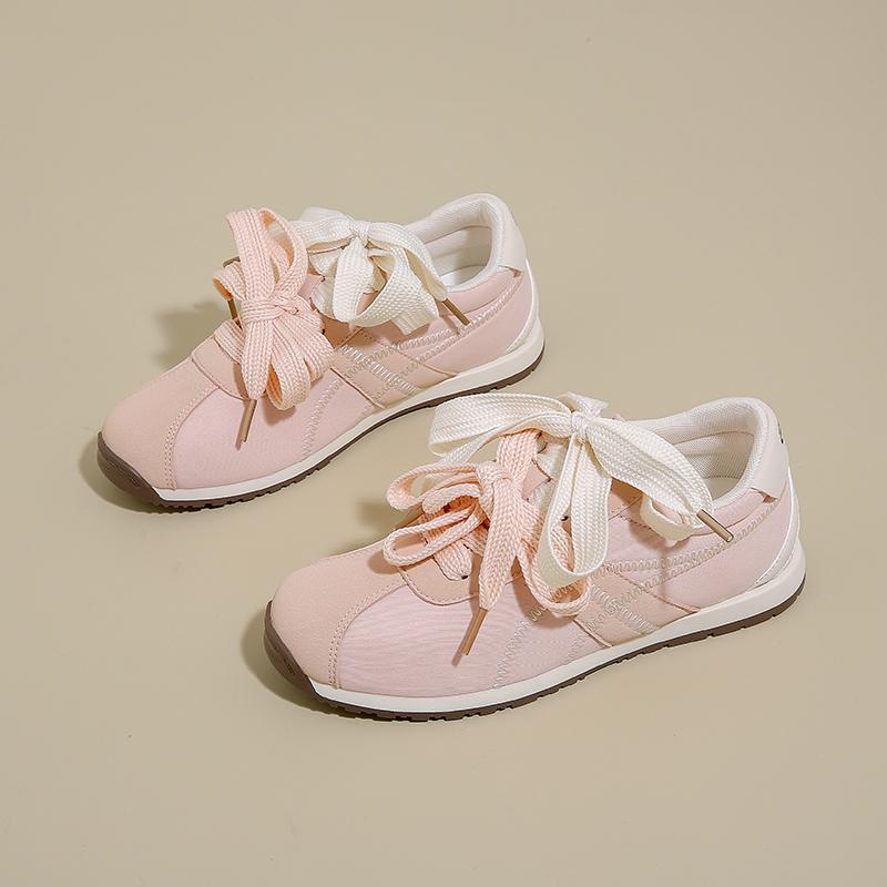 Women's Casual Sports Shoes Fall New Round Head Suede Splicing Front Lace-up Comfortable Flat Shoes