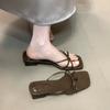 Square head silver niche one-word drag women's summer outer wear temperament simple toe low heel cool slippers