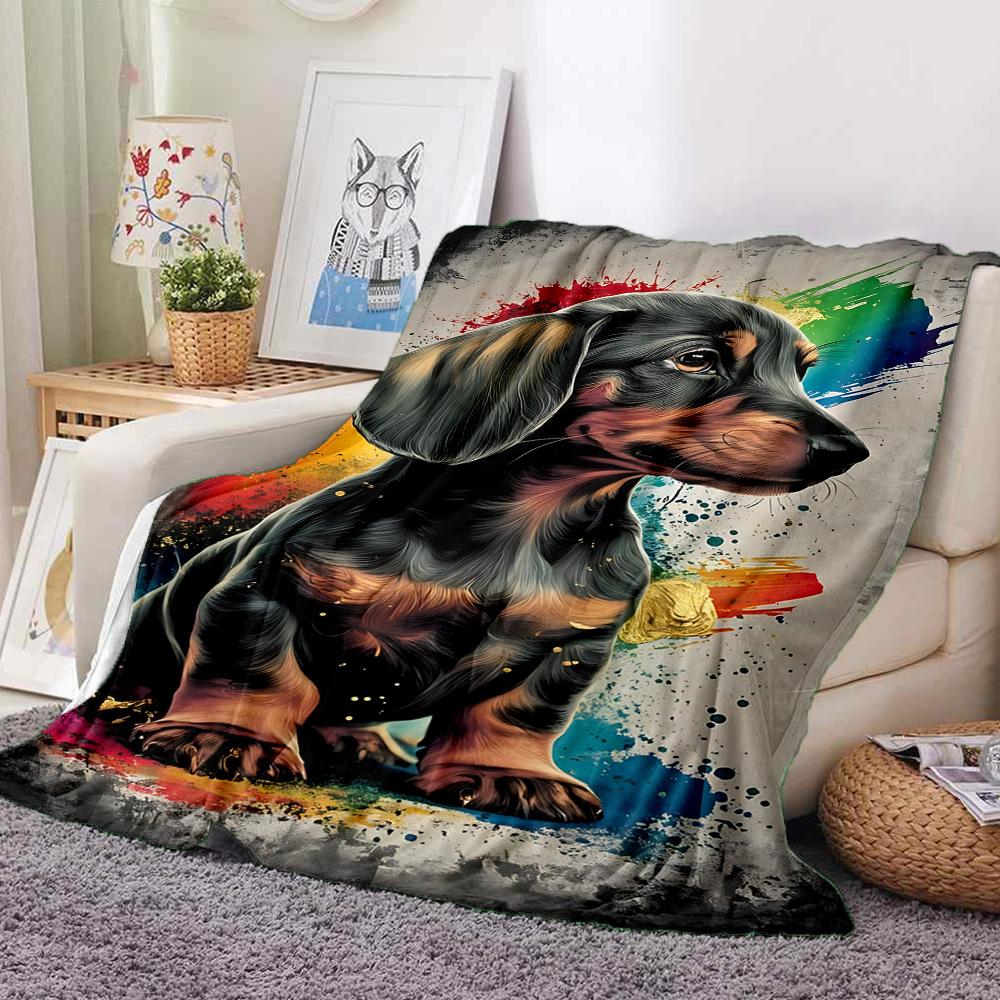 1PC Dachshund Art Print Blanket, Throw For Sofa, Bed, Travel, Camping, Livingroom, And Bed, Printing Blanket With Soft And Warm Fabric Yy250918172