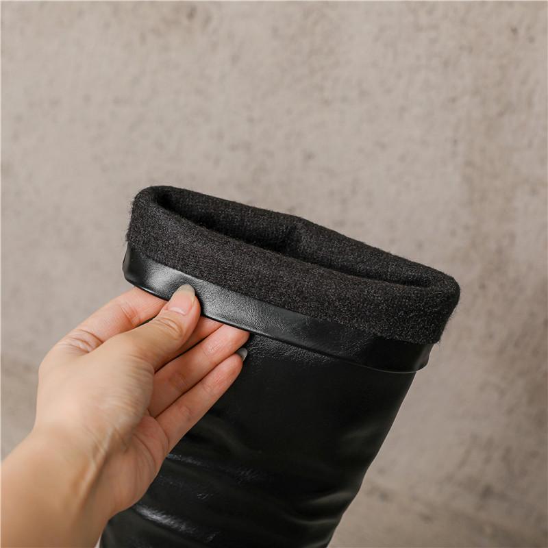 Women's high-heeled boots autumn and winter new waterproof table thick-heeled large-size solid-color medium boots
