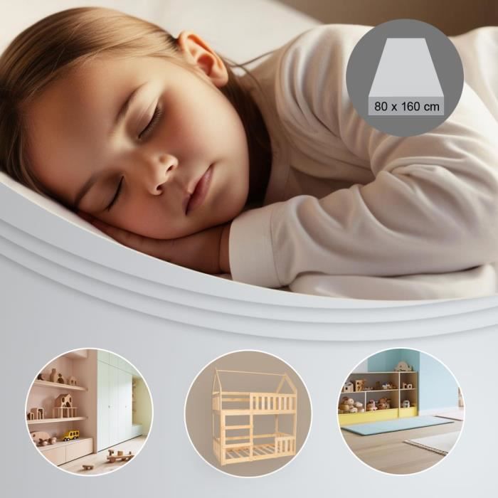 Bunk Bed - Springos® - Solid Wood House - 80 X 160 Cm - 2 Places - Safety Barrier