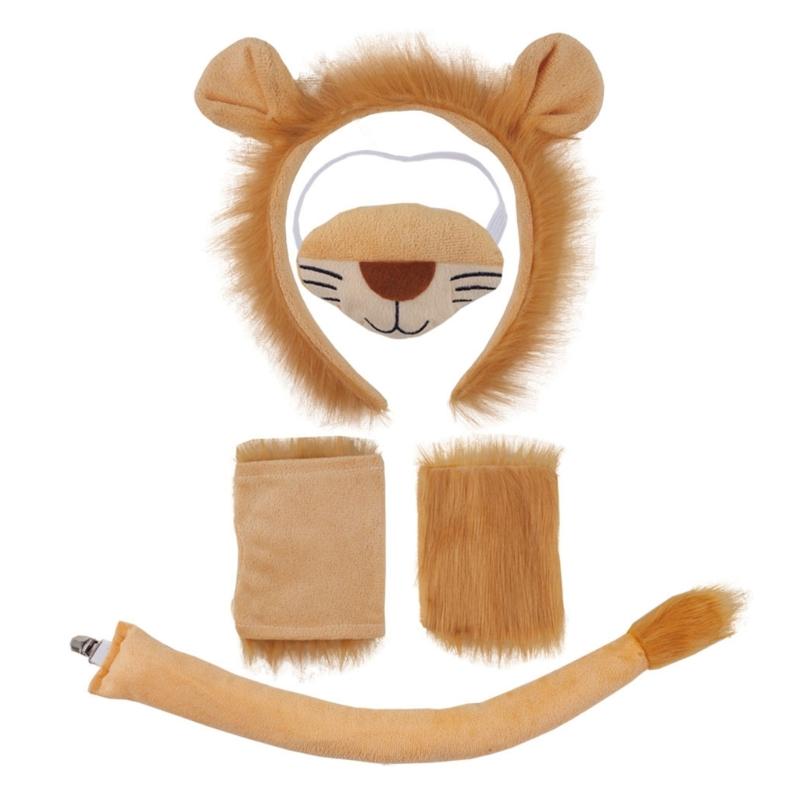 Halloween Lion Cosplay Costume Set, Lion Ear Hairband Tail, Skirt, Bowtie, Animal Dress up Costume for Kid Cosplay