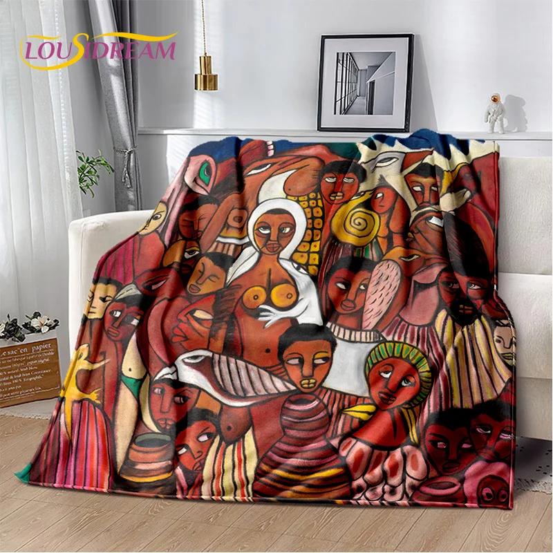 Classics Cartoon Africa Ethiopian Painting Art Blanket,Soft Throw Blanket for Home Bedroom Bed Sofa Picnic Office Travel Cover
