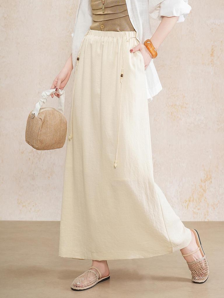 Elastic Waist Drape Slim Fit Midi Skirt - 2026 Spring/Summer Collection