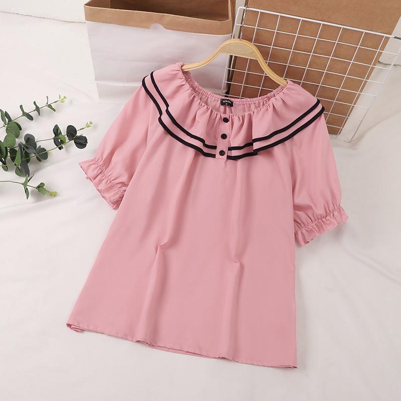 

VONDA Женская повседневная однотонная свободная блузка с круглым вырезом и коротким рукавом S розовый