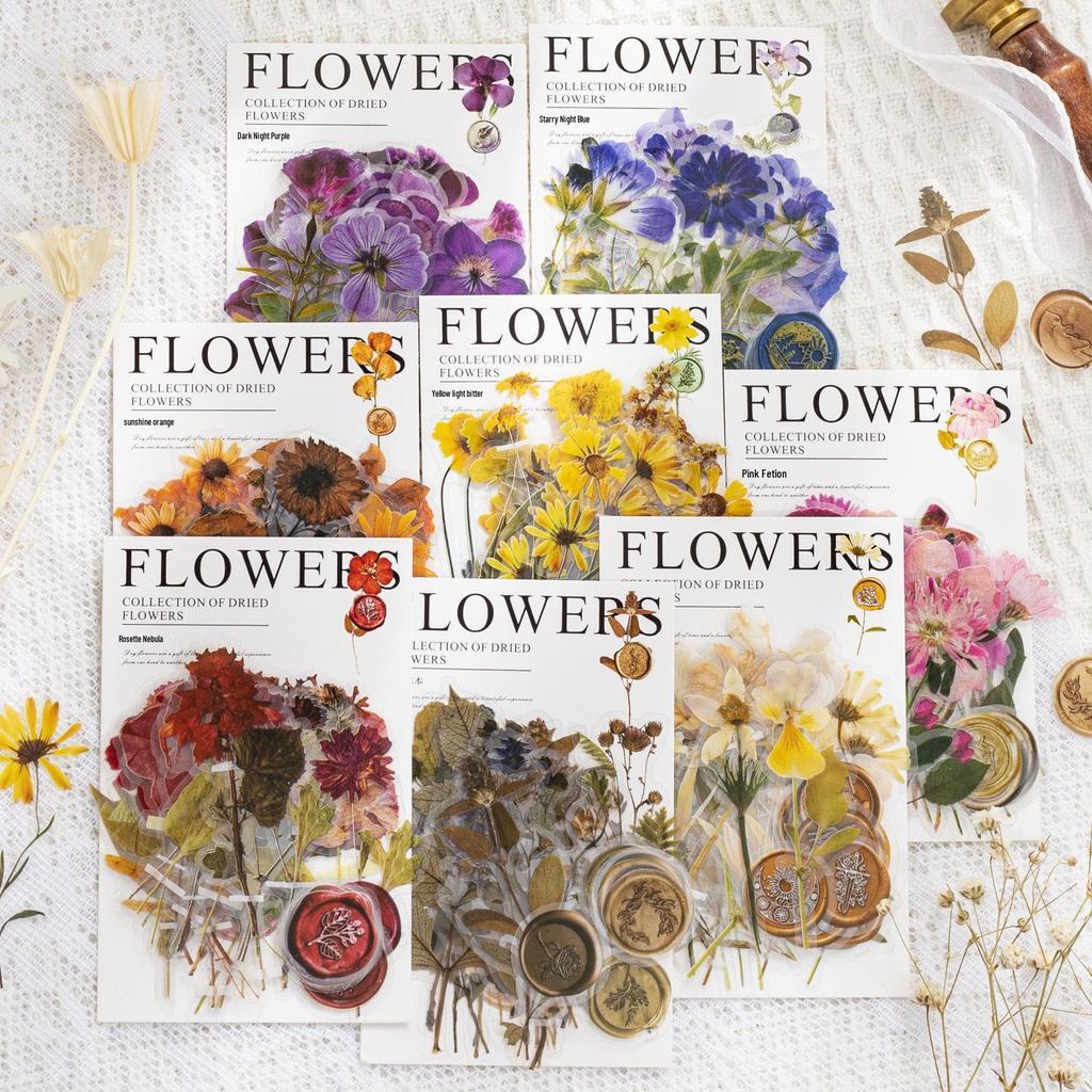 Paquete de Pegatinas para Mascotas de Día Maravilloso: 40 Hojas de Decoraciones para Diario de Flores Secas con Cera de Sellado