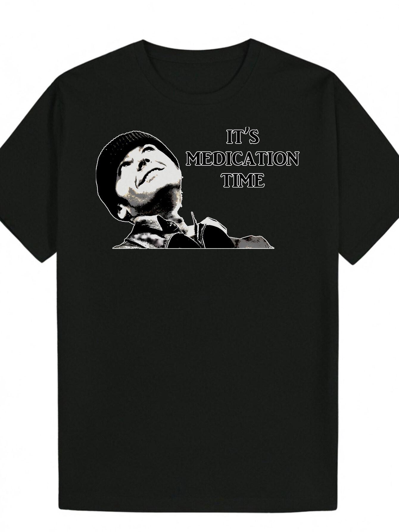 Crew Neck T-shirt -  It S Medicine Time  Graphic Tee with Medical Illustration M