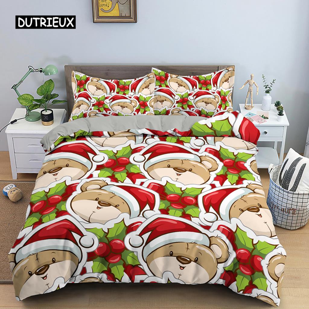 Weihnachtsmann Muster Bettwäsche Set Weihnachts Rentier Bettbezug Set für Kinder Jungen Mädchen Steppdeckenbezug Queen Polyester Bettdeckenbezug