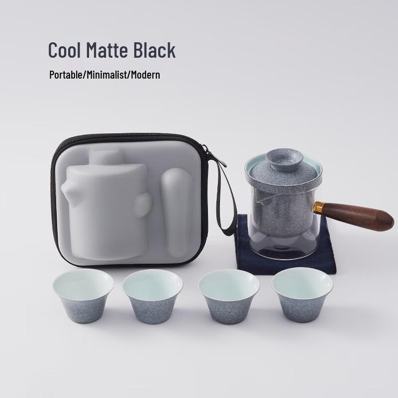 Matte Black Portable Travel Tea Set